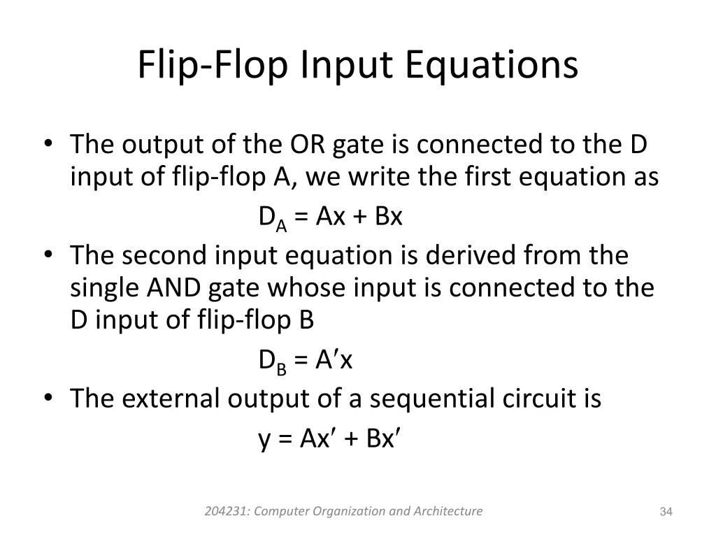 flip flop input equations 1