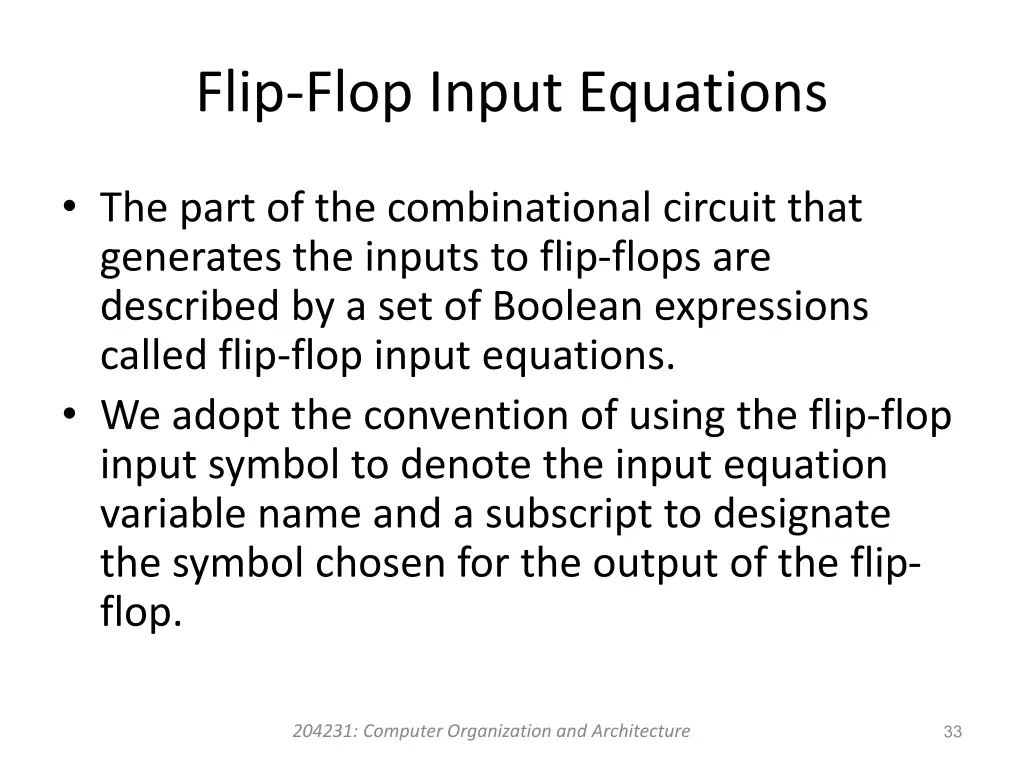 flip flop input equations