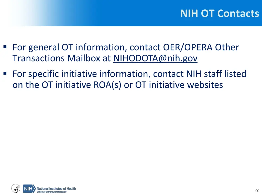 nih ot contacts