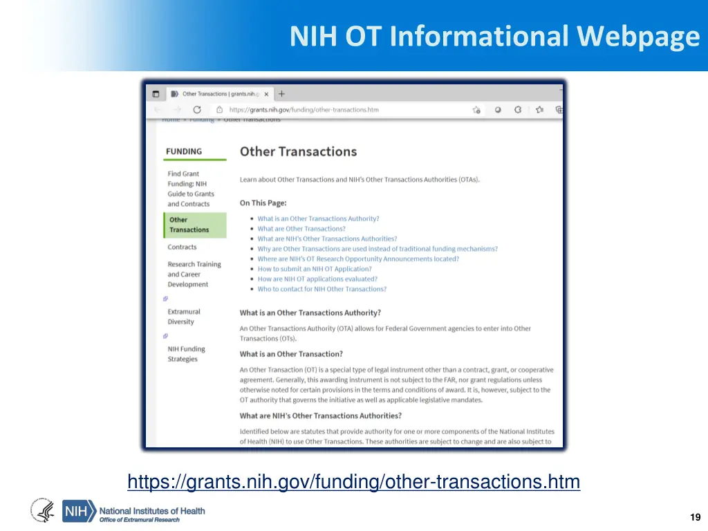 nih ot informational webpage