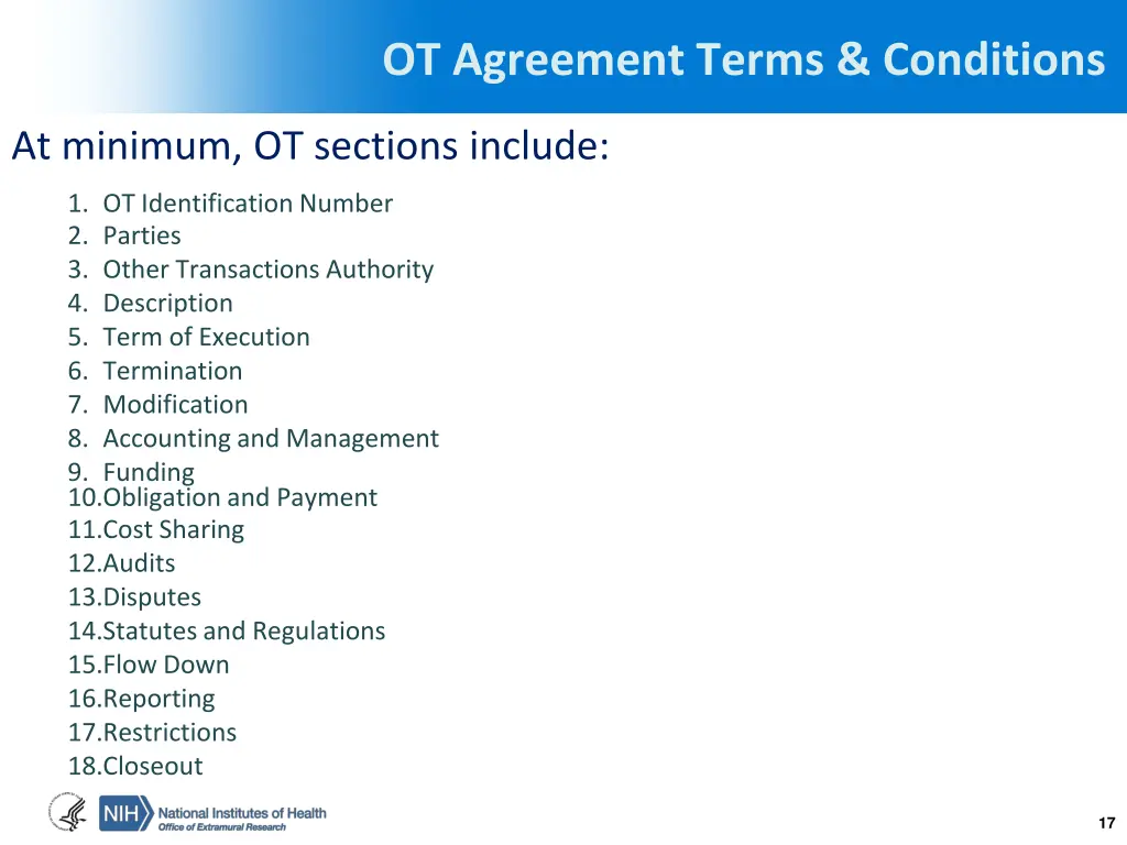 ot agreement terms conditions