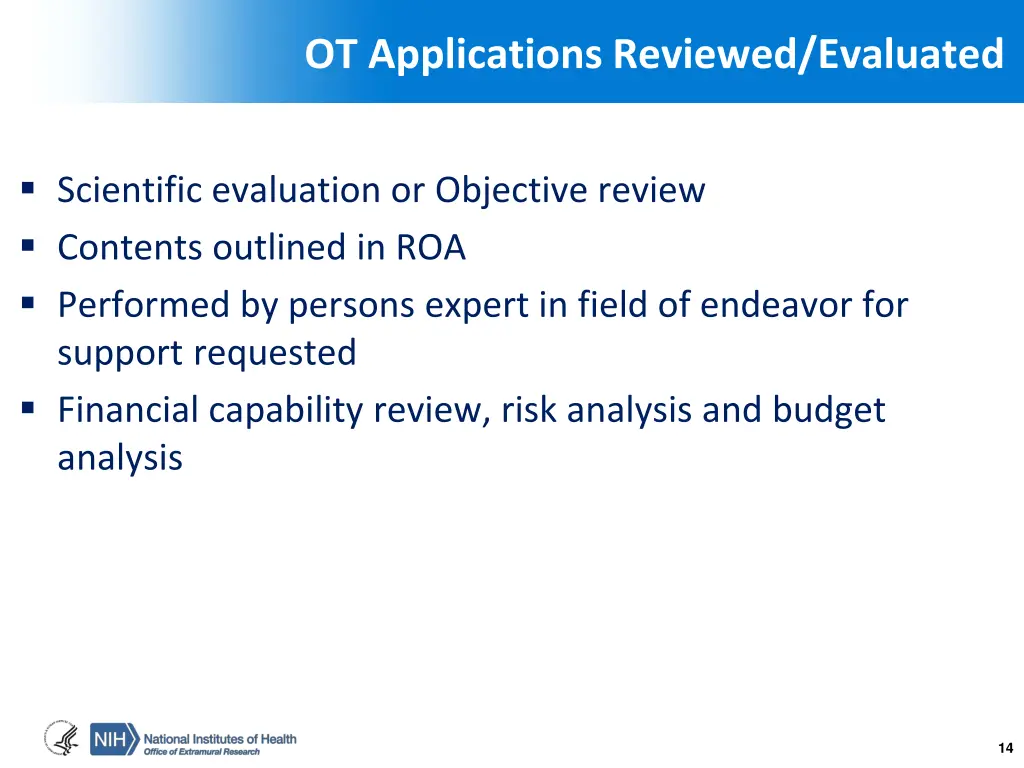 ot applications reviewed evaluated