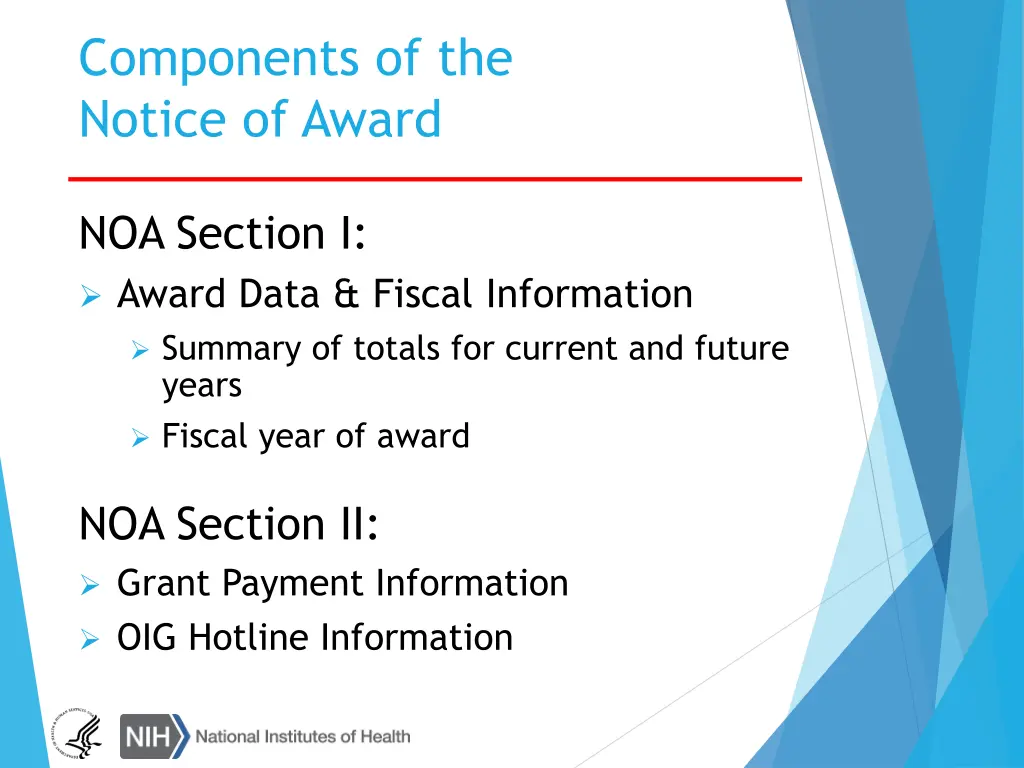 components of the notice of award