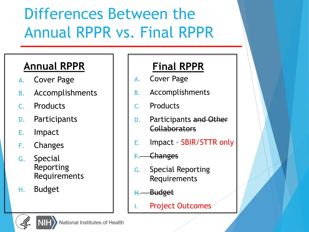 differences between the annual rppr vs final rppr