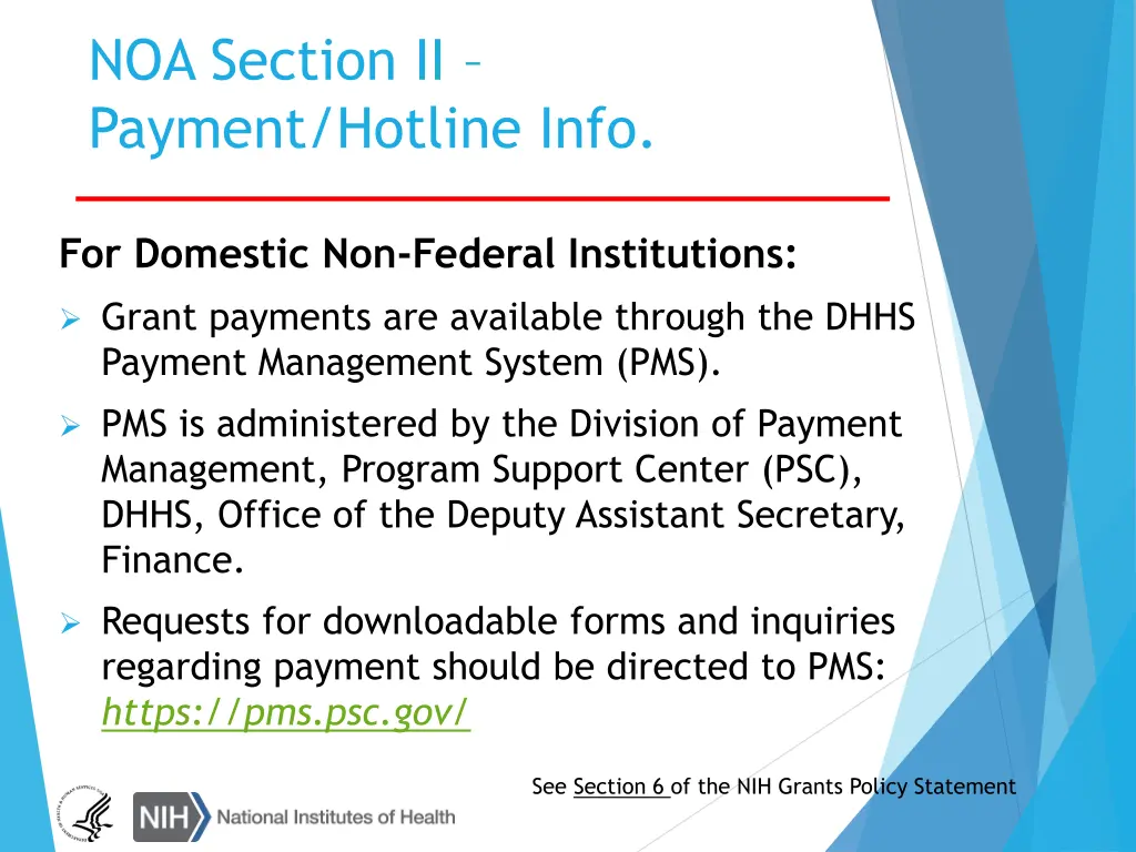 noa section ii payment hotline info