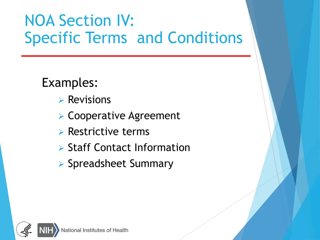 noa section iv specific terms and conditions