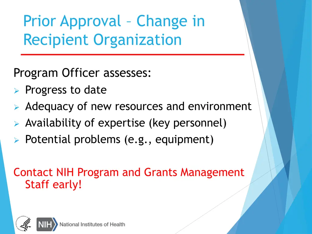 prior approval change in recipient organization 1