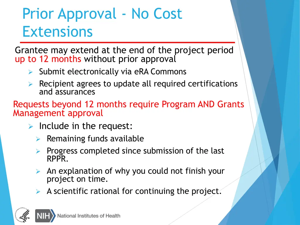 prior approval no cost extensions