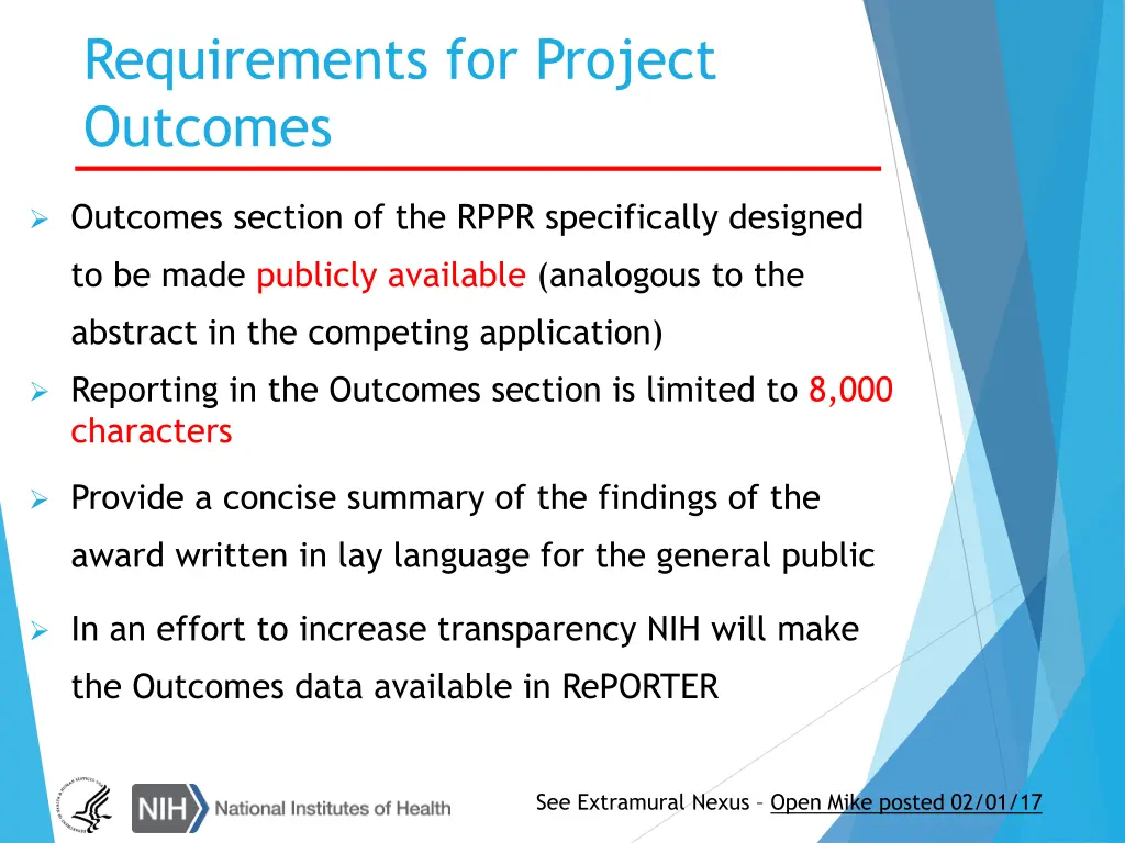 requirements for project outcomes