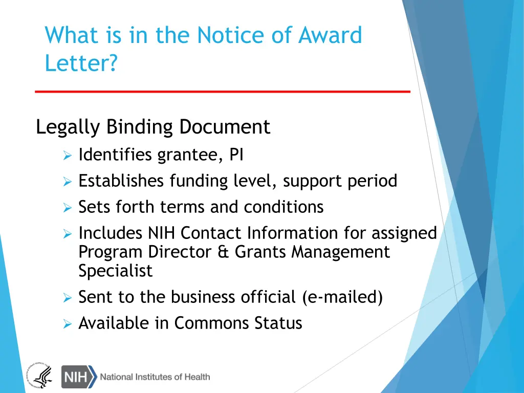 what is in the notice of award letter