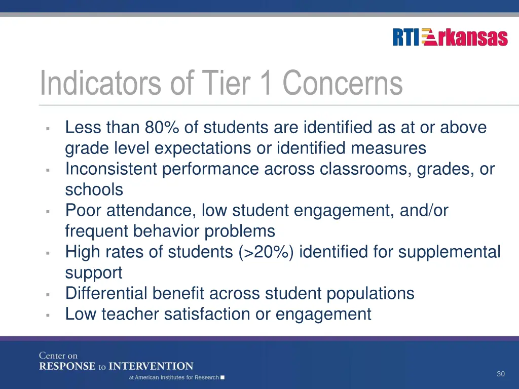 indicators of tier 1 concerns