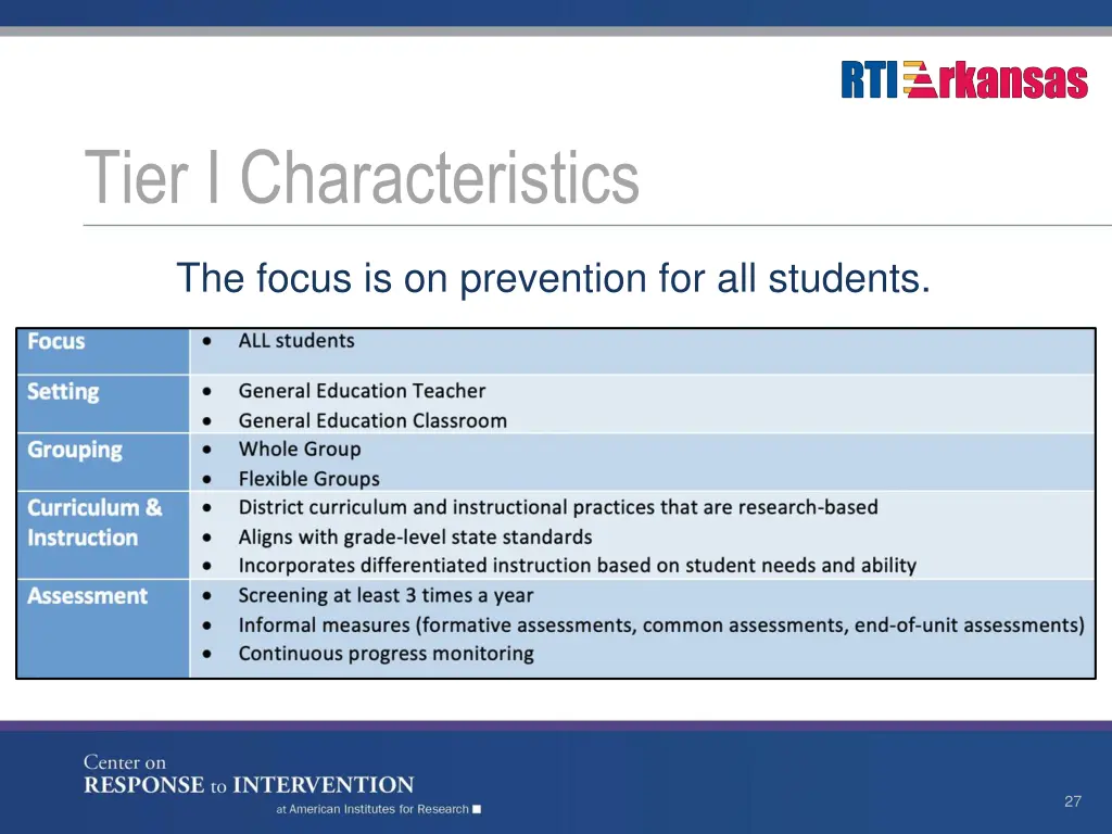 tier i characteristics