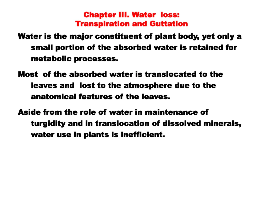 chapter iii water loss chapter iii water loss