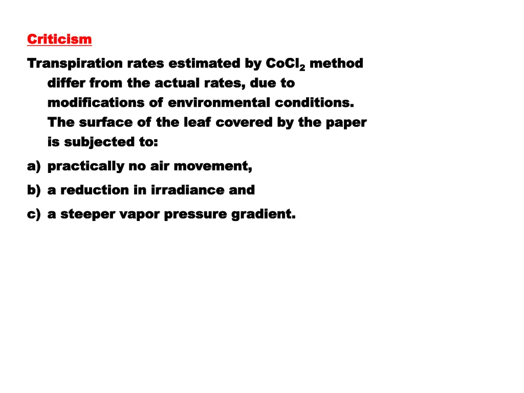 criticism criticism transpiration rates estimated