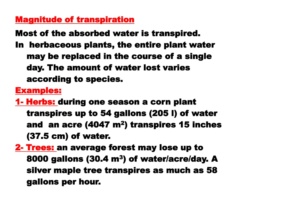 magnitude of transpiration magnitude