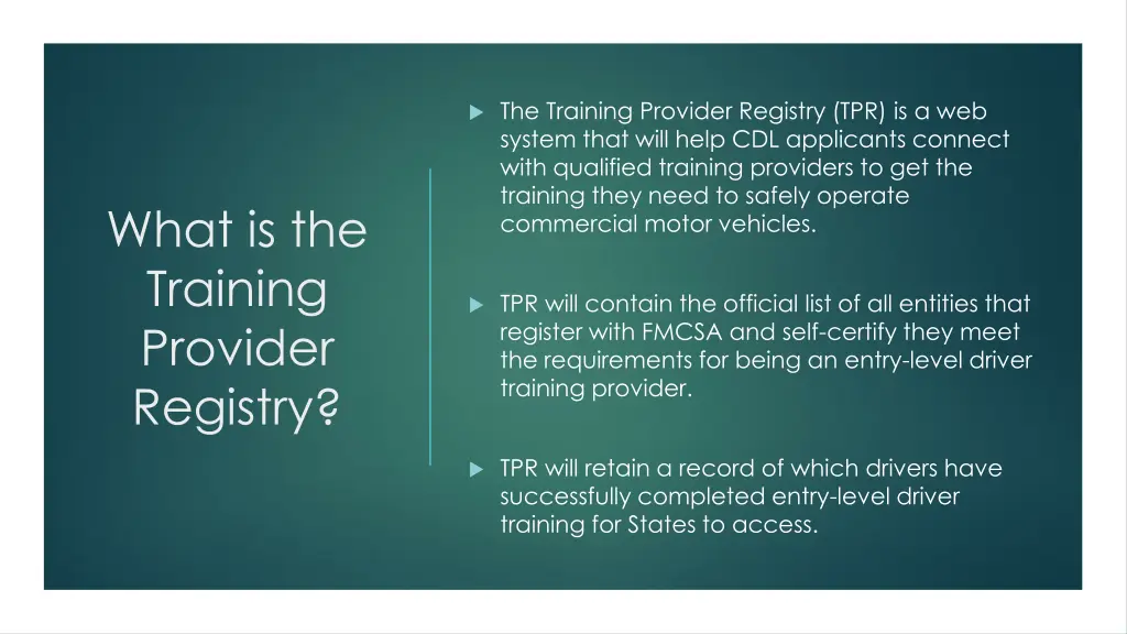 the training provider registry