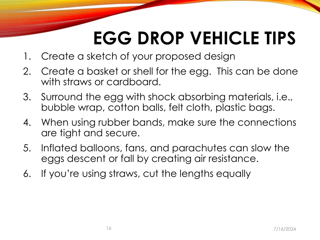 egg drop vehicle tips create a sketch of your