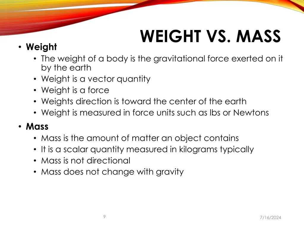 weight vs mass