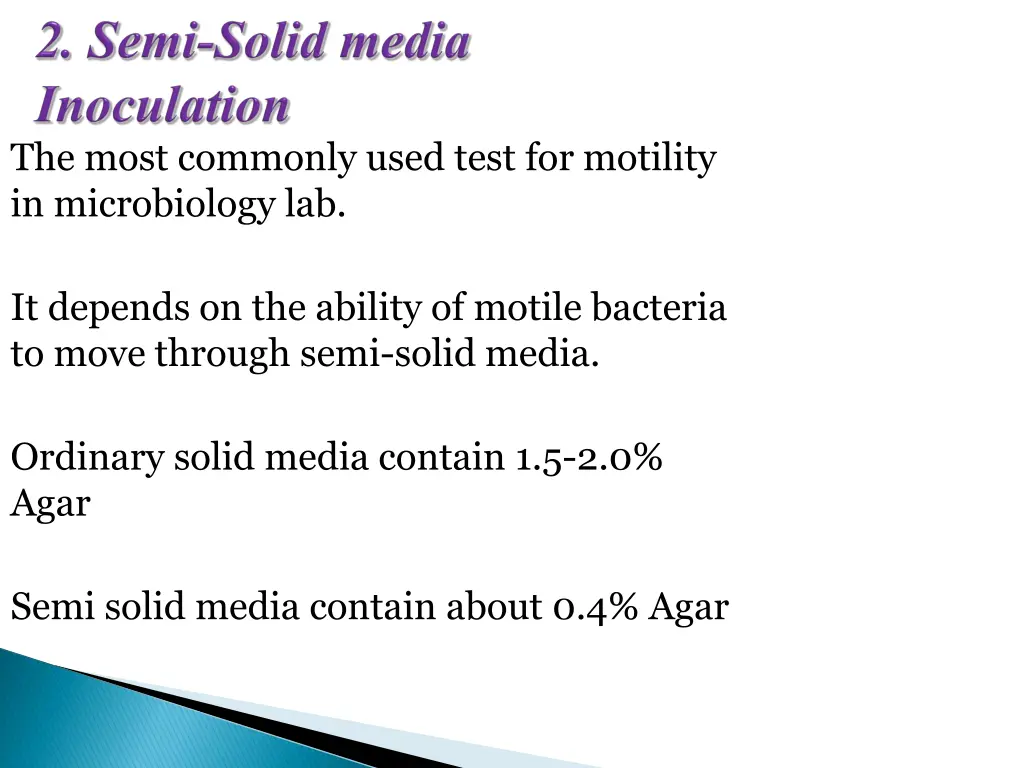 the most commonly used test for motility