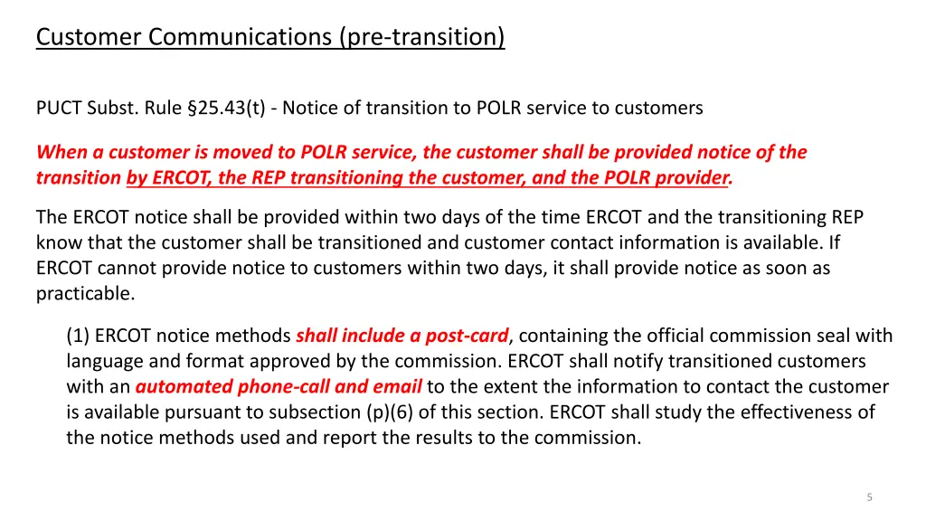 customer communications pre transition