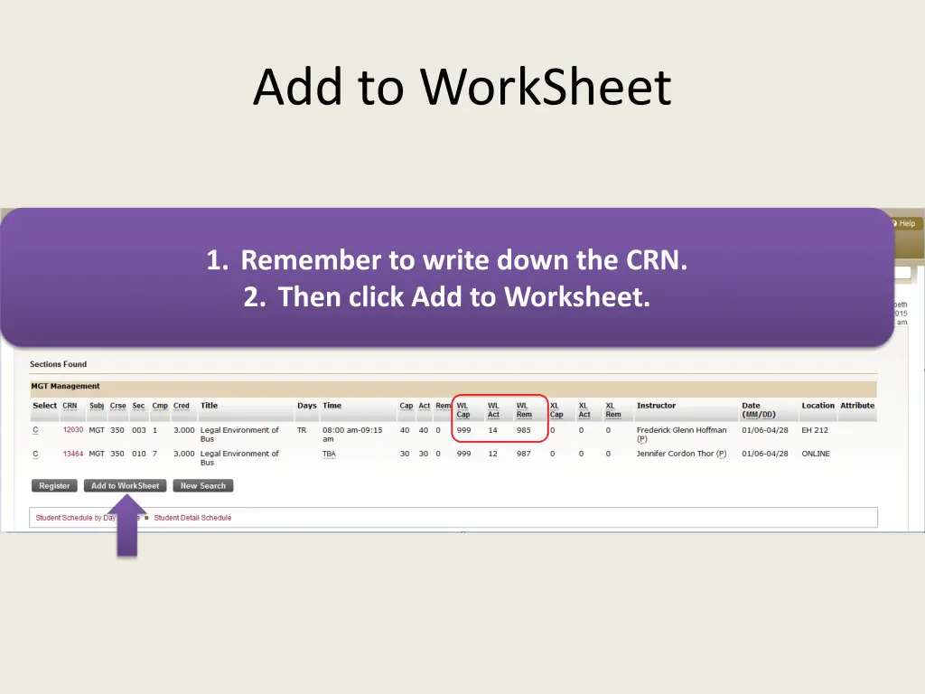 add to worksheet