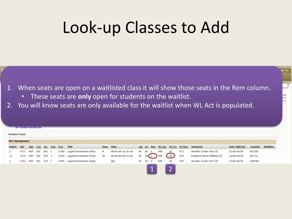 look up classes to add