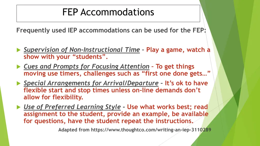 fep accommodations