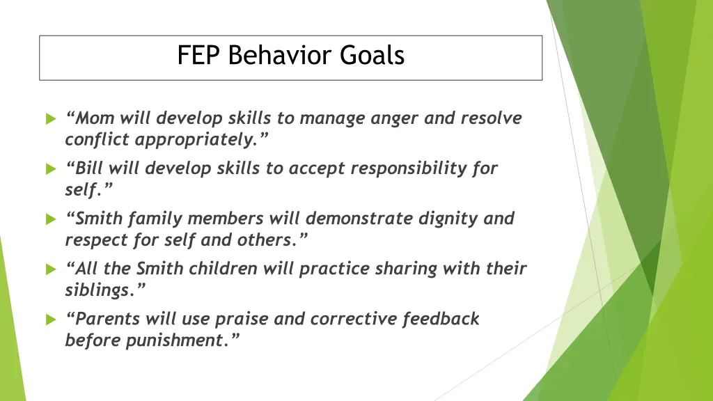 fep behavior goals