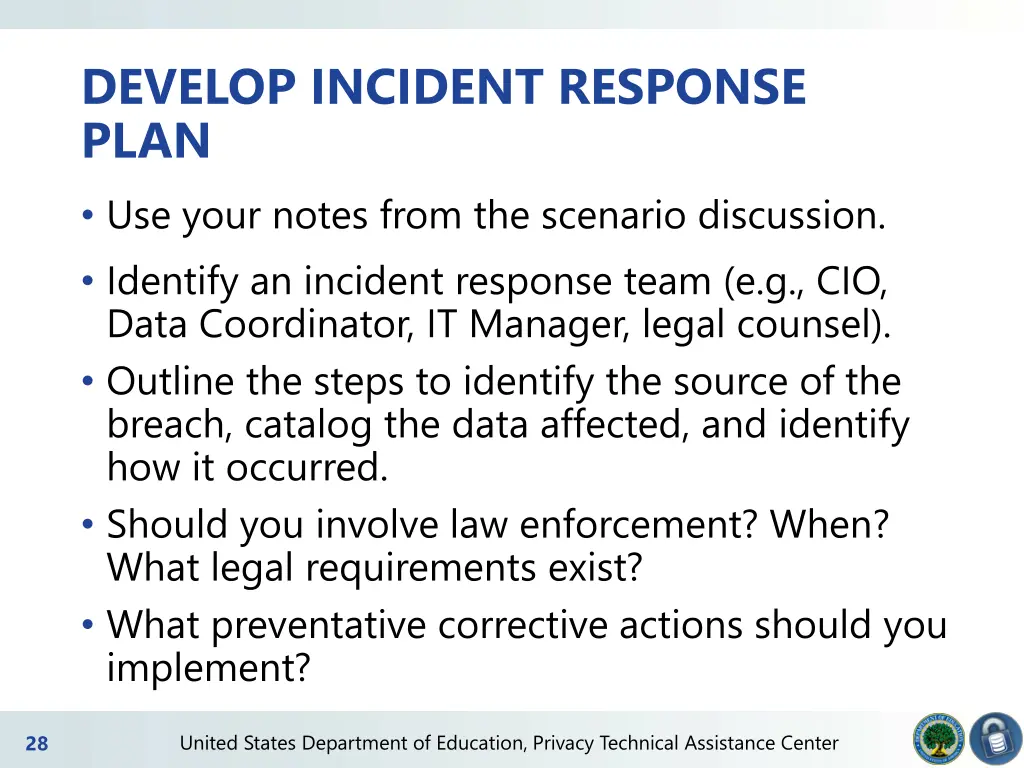 develop incident response plan use your notes