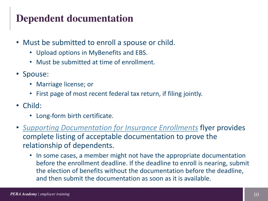 dependent documentation