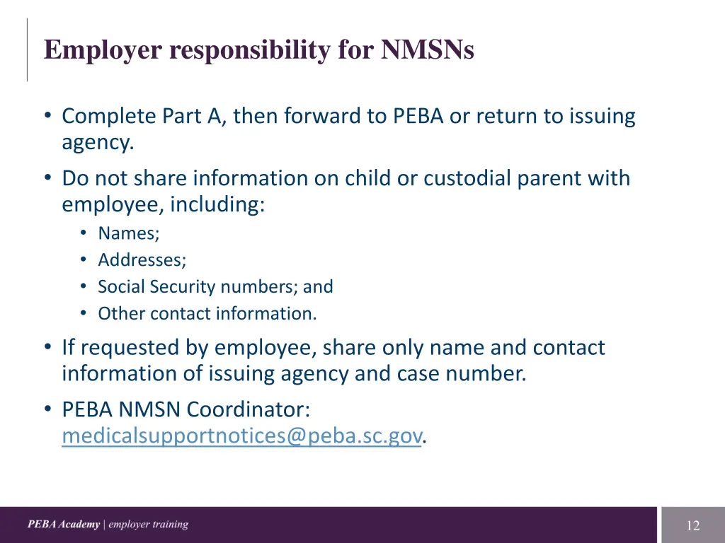 employer responsibility for nmsns