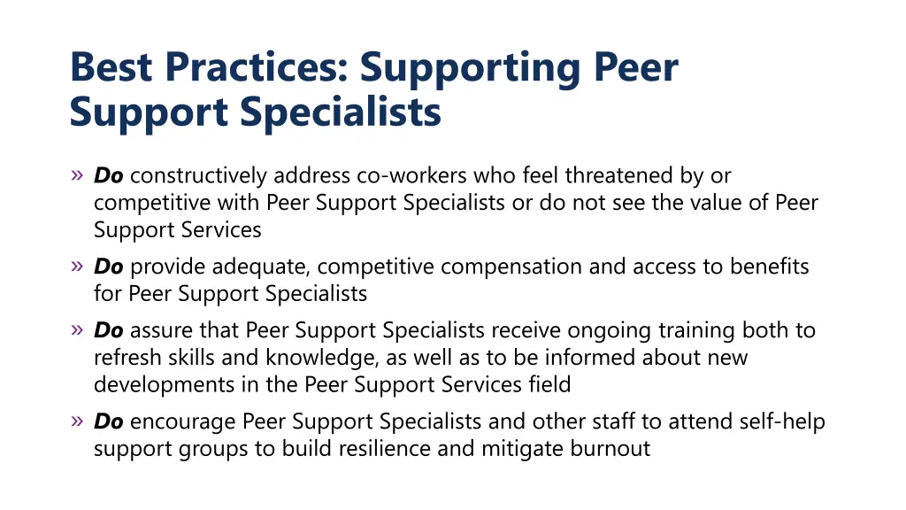 best practices supporting peer support specialists