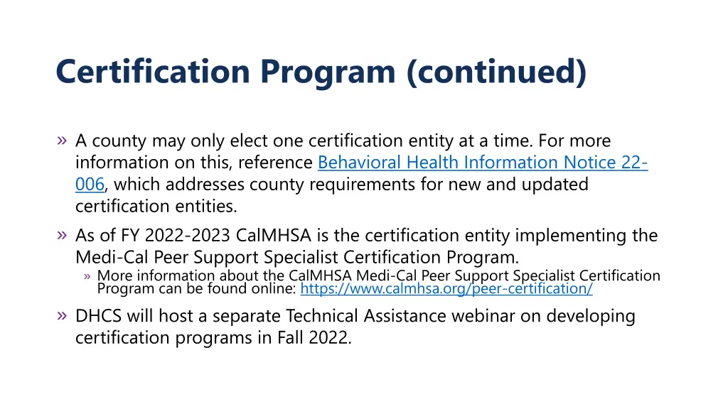 certification program continued