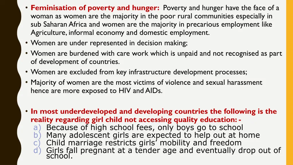 feminisation of poverty and hunger poverty