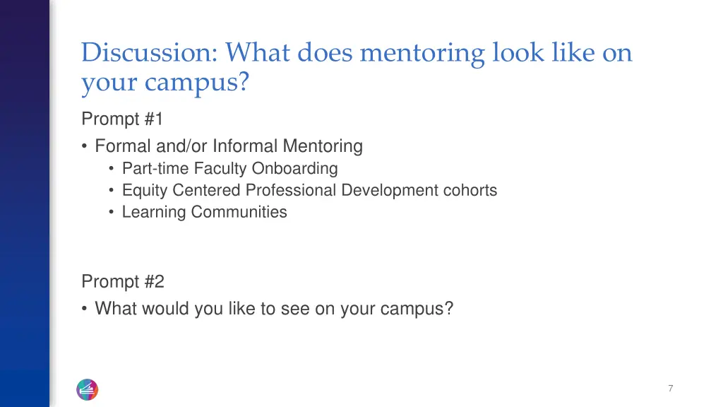 discussion what does mentoring look like on your