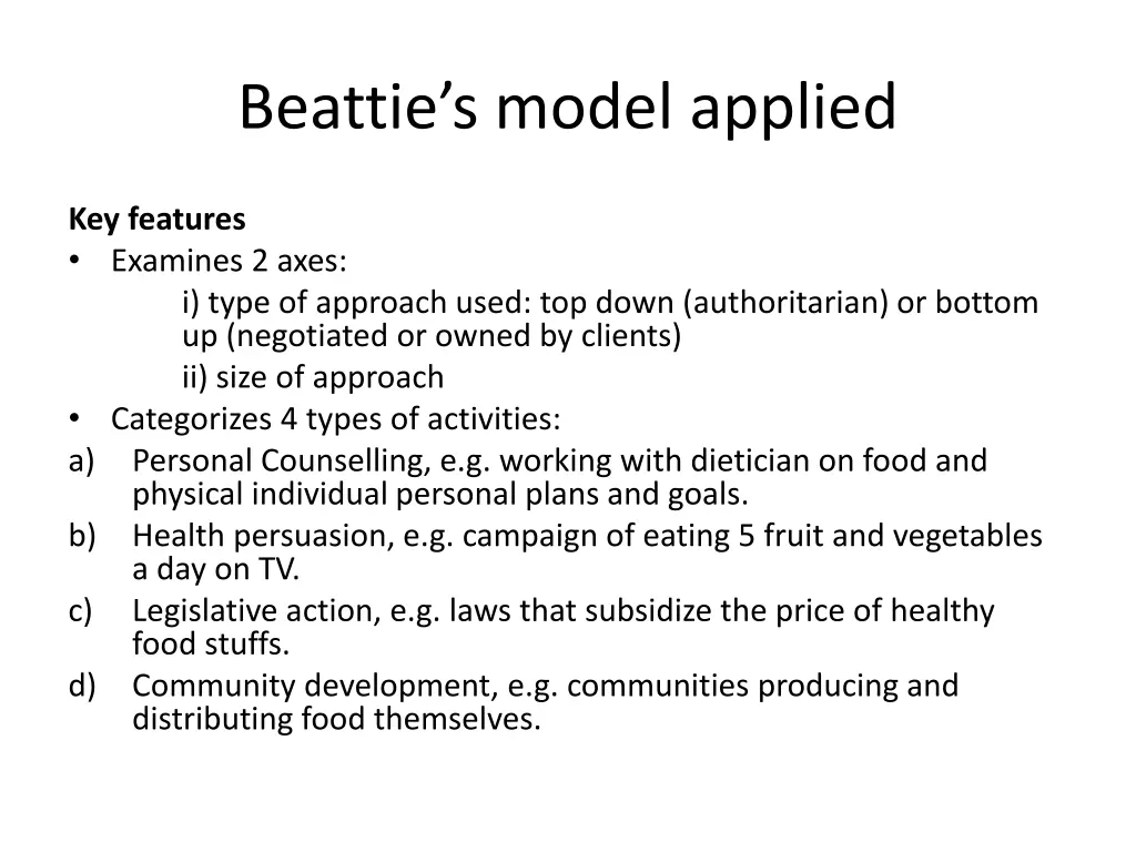 beattie s model applied