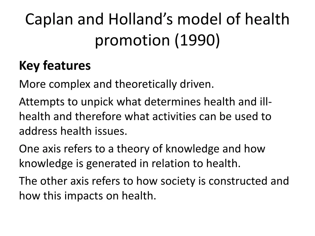 caplan and holland s model of health promotion 1