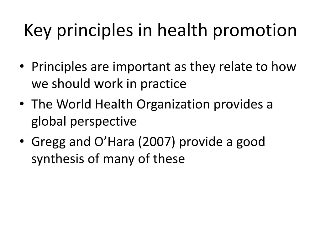 key principles in health promotion