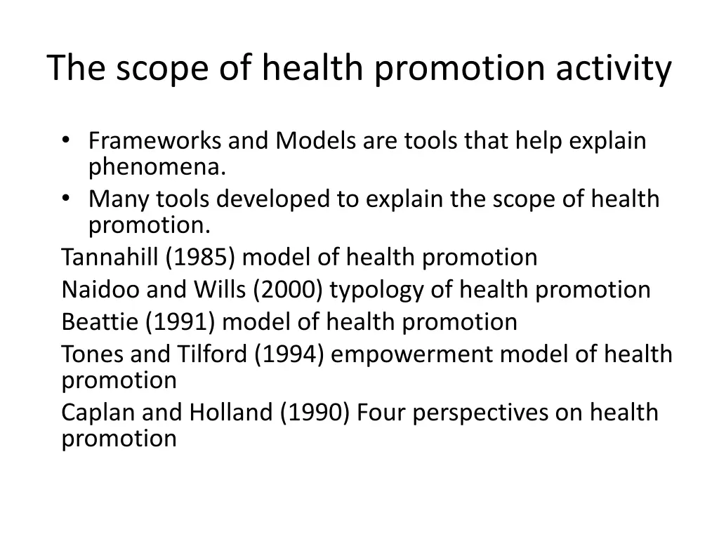 the scope of health promotion activity