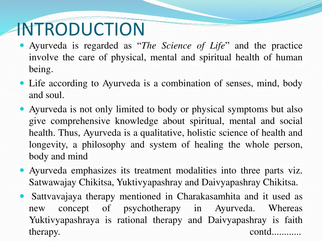 introduction ayurveda is regarded as the science