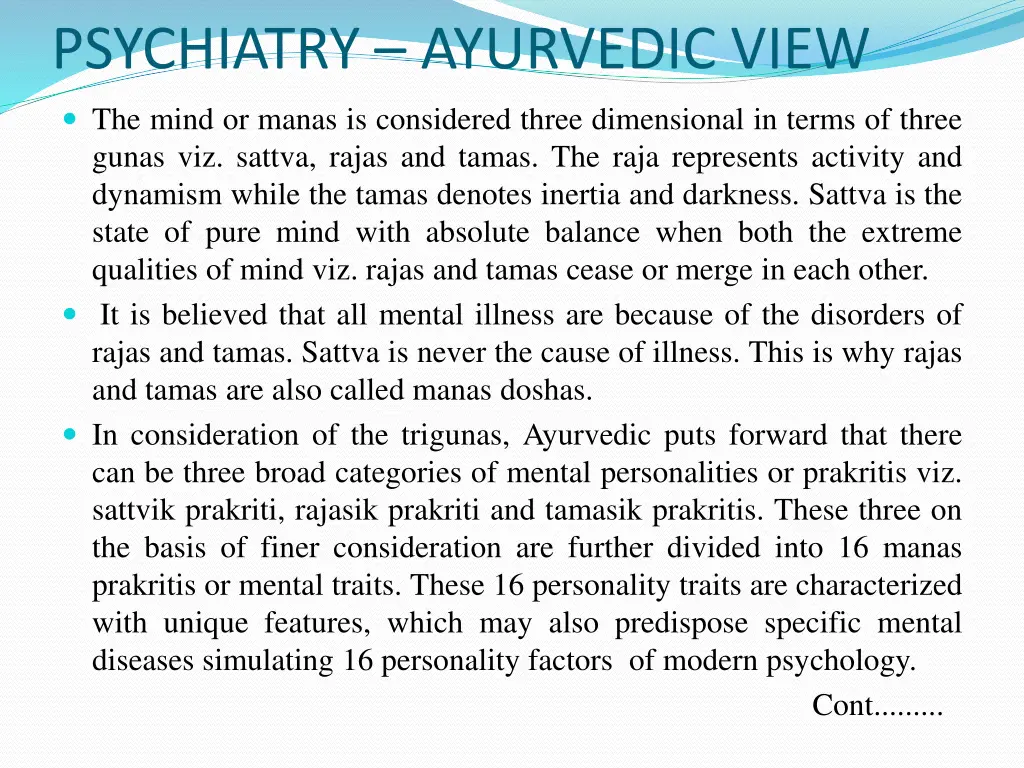 psychiatry ayurvedic view