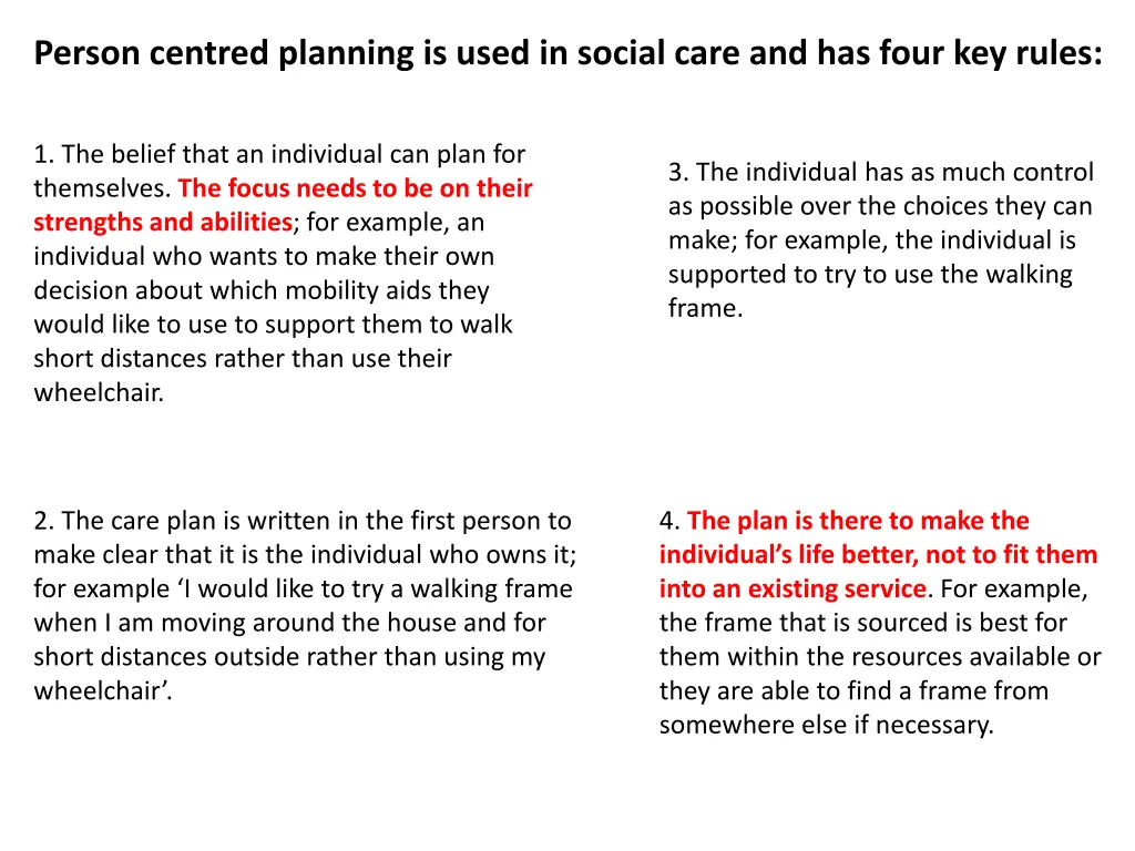 person centred planning is used in social care