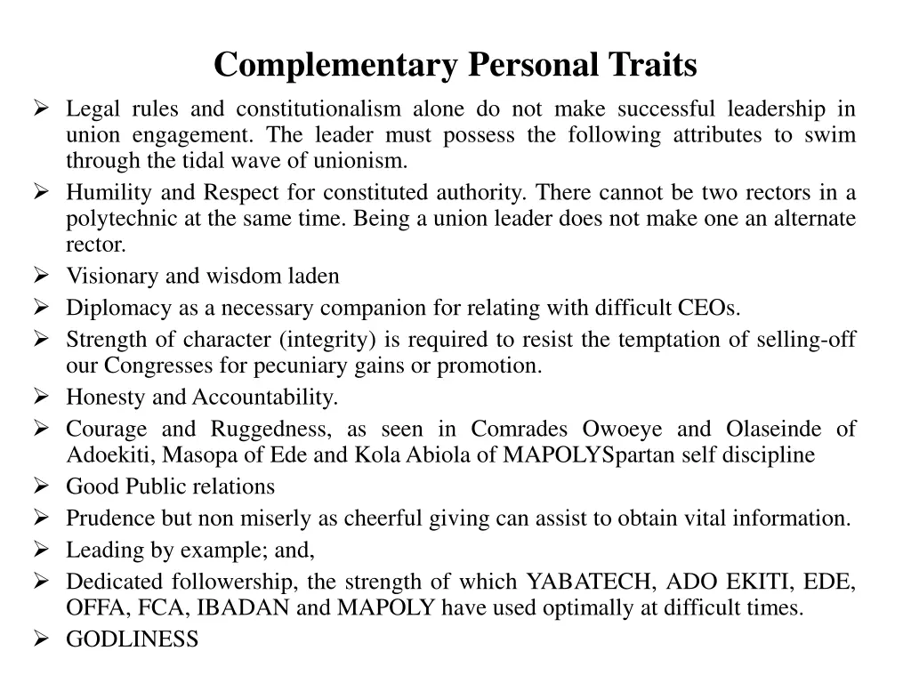 complementary personal traits legal rules