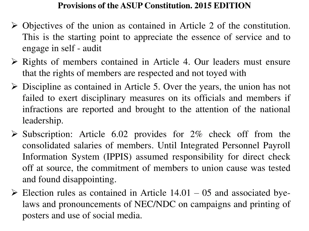 provisions of the asup constitution 2015 edition