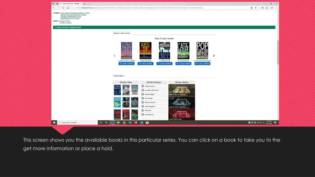 this screen shows you the available books in this