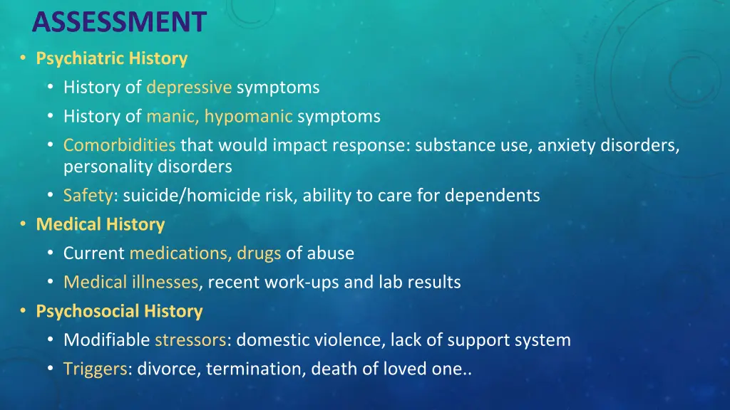 assessment psychiatric history history