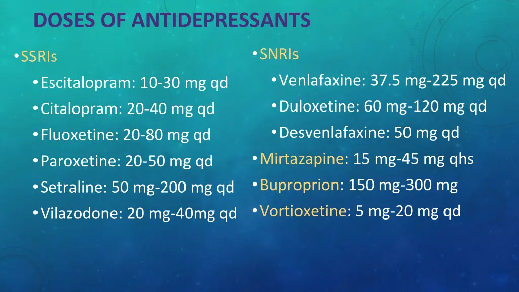 doses of antidepressants