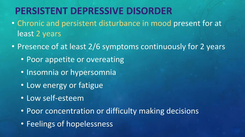 persistent depressive disorder chronic