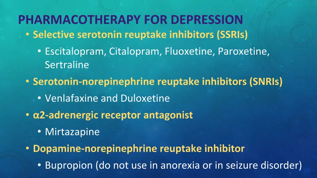 pharmacotherapy for depression selective