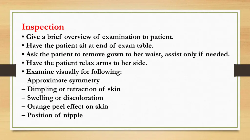 inspection give a brief overview of examination